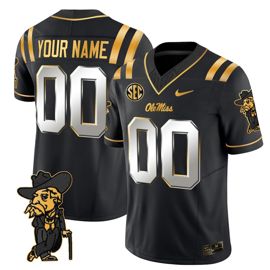 Men's Ole Miss Rebels Custom Black Limited F.U.S.E. 2025 Vapor Limited Stitched Football Jersey