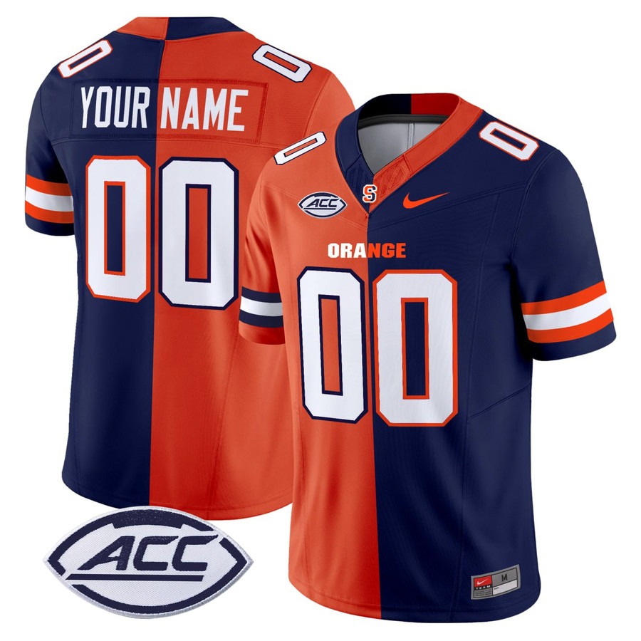 Men's Syracuse Orange Custom Split F.U.S.E. 2025 Vapor Limited Stitched Football Jersey Orange Navy