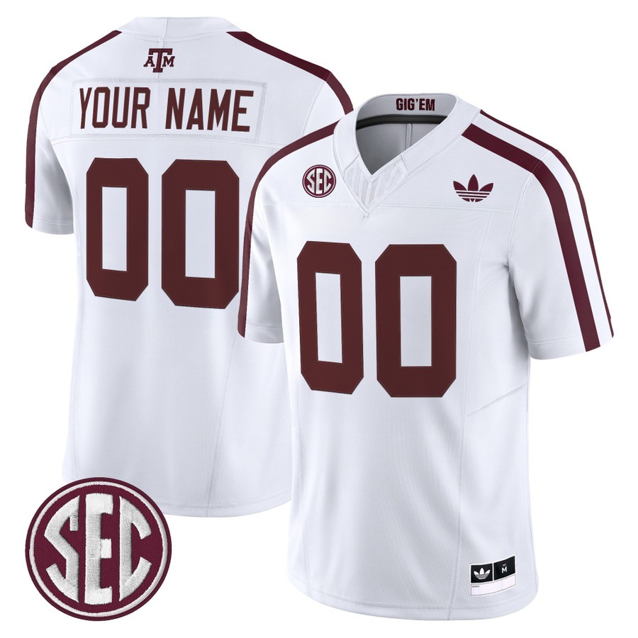 Men's Texas A&M Aggies Custom White 2025 Vapor F.U.S.E. Limited V2 Stitched Football Jersey