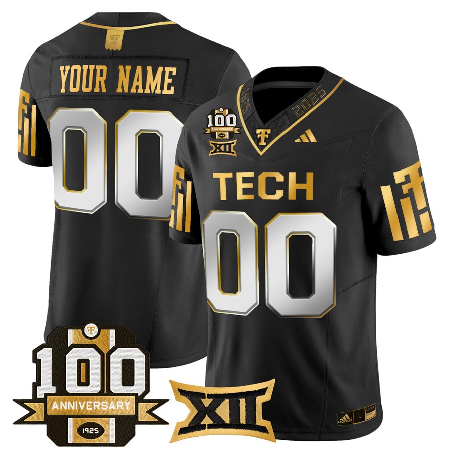 Men's Texas Tech Red Raiders Custom Black Limited 100th Anniversary Patch 2025 Vapor F.U.S.E. Limited Stitched Football Jersey