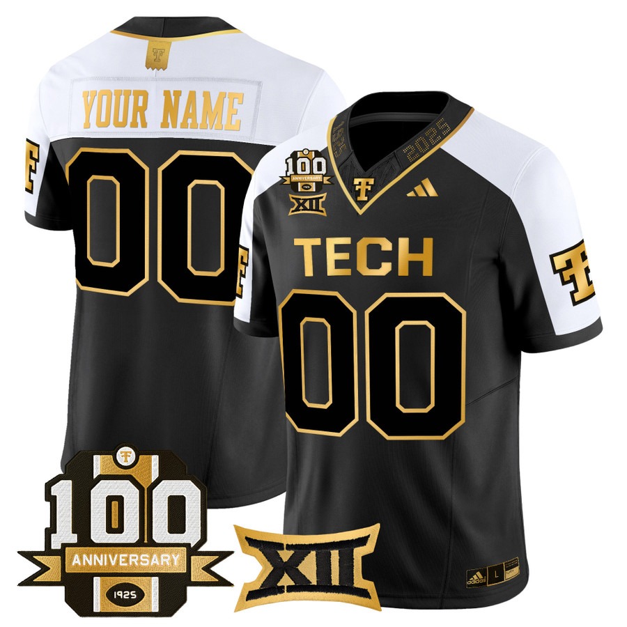 Men's Texas Tech Red Raiders Custom Black Alternate 100th Anniversary Patch 2025 Vapor F.U.S.E. Limited Stitched Football Jersey
