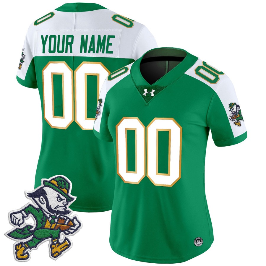 Women's Notre Dame Fighting Irish Custom 2025 'Gridiron Leprechaun Edition' Vapor Limited Stitched Football Jersey Green Alternate