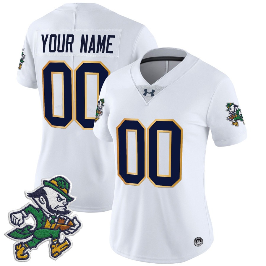Women's Notre Dame Fighting Irish Custom 2025 'Gridiron Leprechaun Edition' Vapor Limited Stitched Football Jersey White