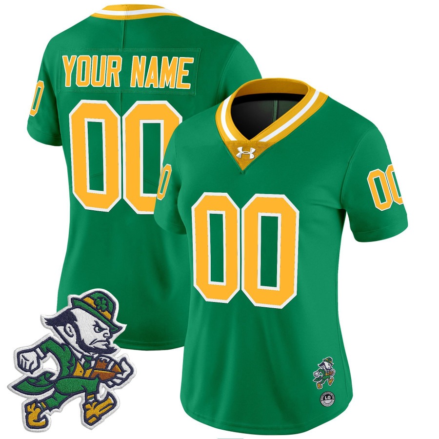 Women's Notre Dame Fighting Irish Custom 2025 'Gridiron Leprechaun Edition' Vapor Limited Stitched Football Jersey Green Throwback