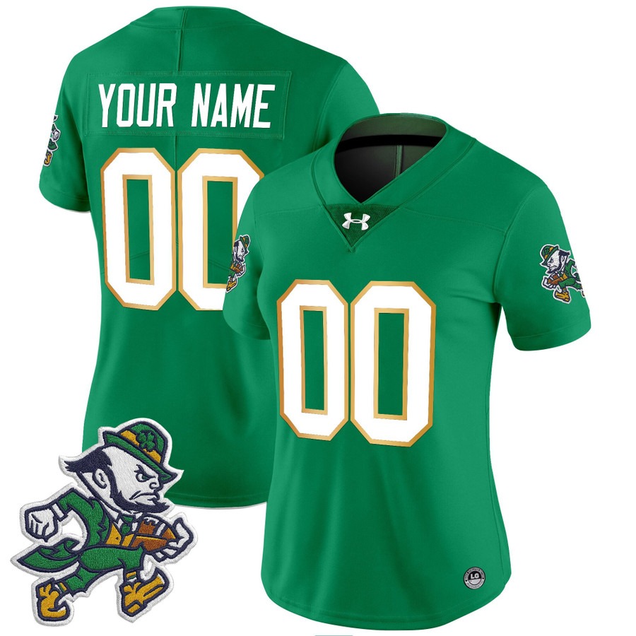 Women's Notre Dame Fighting Irish Custom 2025 'Gridiron Leprechaun Edition' Vapor Limited Stitched Football Jersey Green