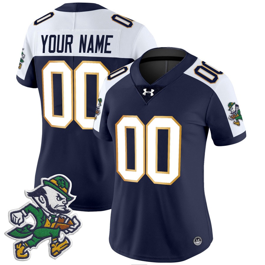 Women's Notre Dame Fighting Irish Custom 2025 'Gridiron Leprechaun Edition' Vapor Limited Stitched Football Jersey Navy Alternate