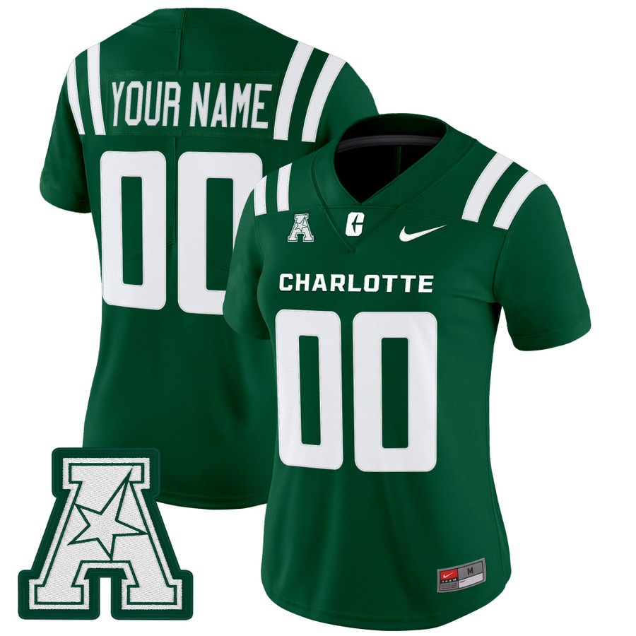 Women's Charlotte 49ers Custom Green 2025 Vapor Limited Stitched Football Jersey