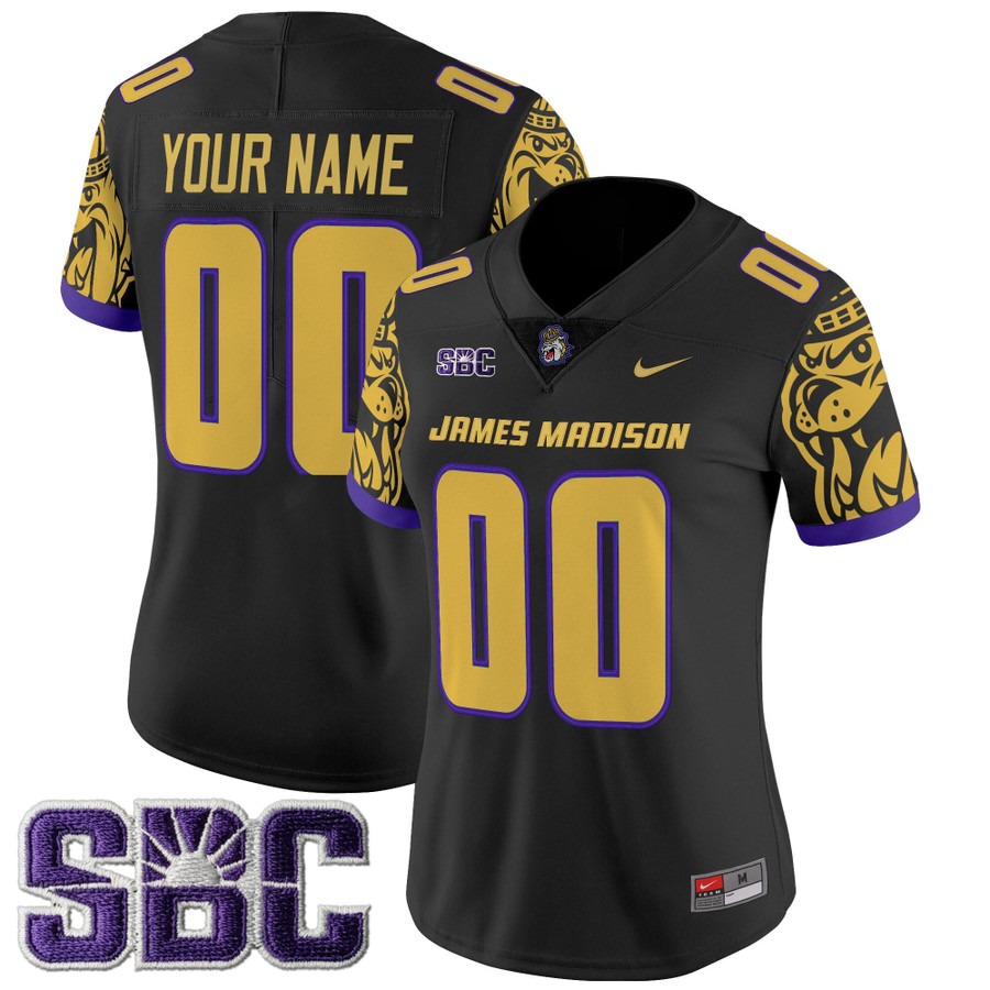 Women's James Madison Dukes Custom Black 2025 Vapor Limited Stitched Football V2 Jersey