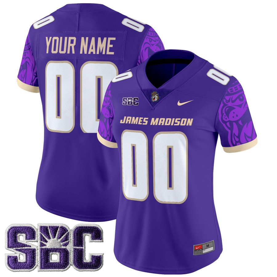 Women's James Madison Dukes Custom Purple 2025 Vapor Limited Stitched Football V2 Jersey