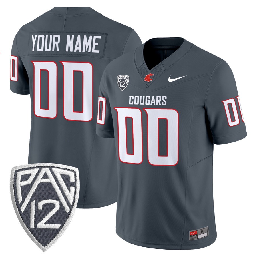 Men's Washington State Cougars Custom Grey F.U.S.E. 2025 Vapor Limited V2 Stitched Football Jersey