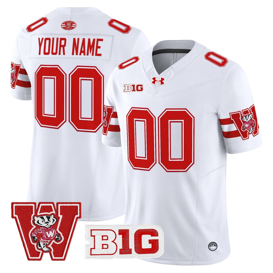 Men's Wisconsin Badgers Custom White Throwback Vapor F.U.S.E. Limited Stitched Football Jersey