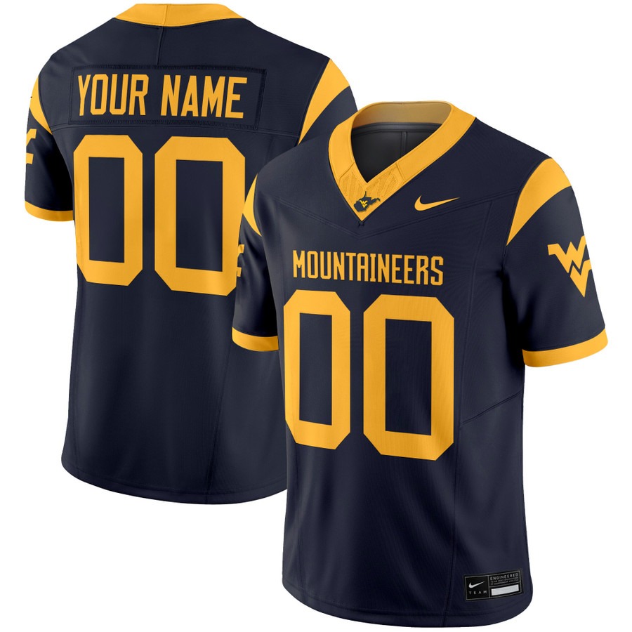 Men's West Virginia Mountaineers Custom Navy F.U.S.E. 2025 Vapor Limited Stitched Football Jersey