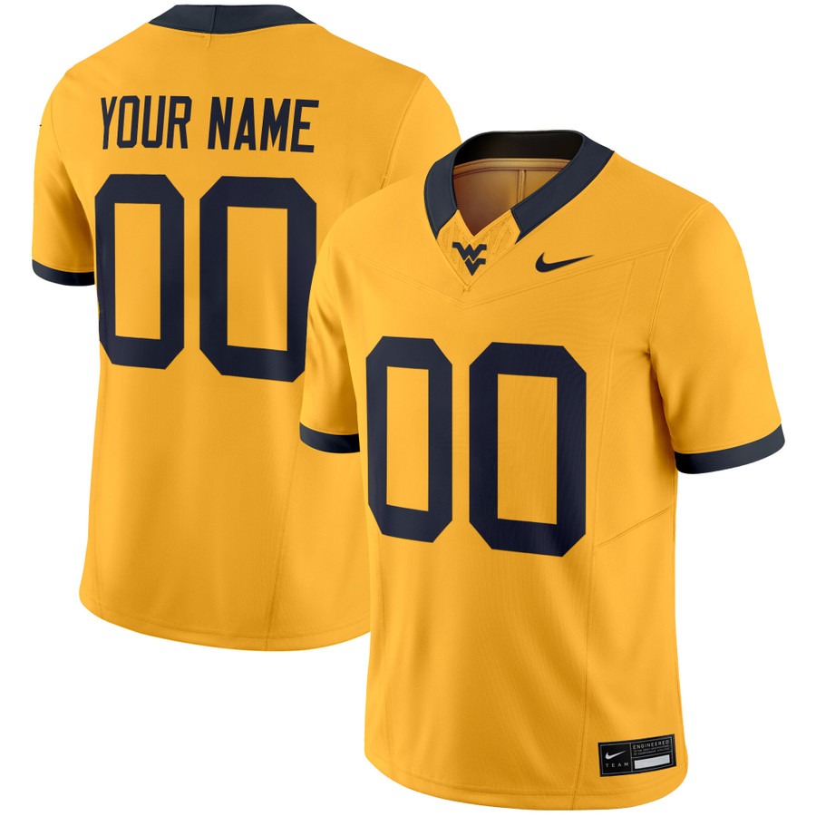 Men's West Virginia Mountaineers Custom Gold F.U.S.E. 2025 Vapor Limited Stitched Football Jersey