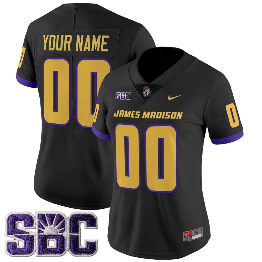 Women's James Madison Dukes Custom Black 2025 Vapor Limited Stitched Football Jersey