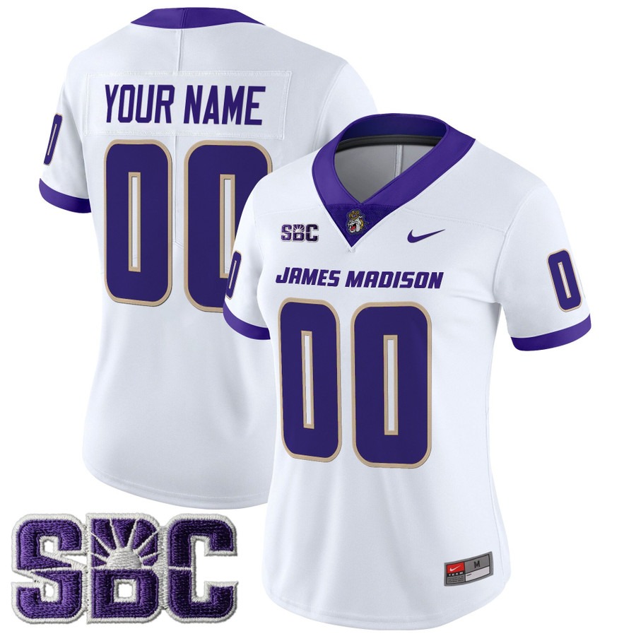 Women's James Madison Dukes Custom White 2025 Vapor Limited Stitched Football Jersey