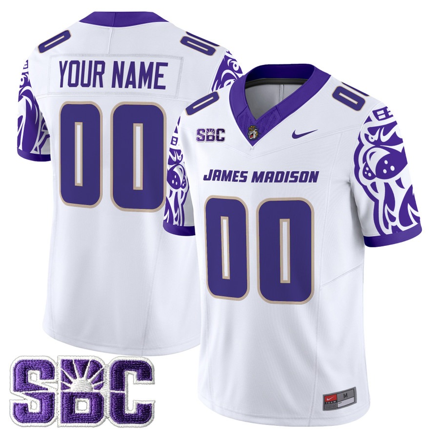 Men's James Madison Dukes Custom White F.U.S.E. 2025 Vapor Limited Stitched Football V2 Jersey