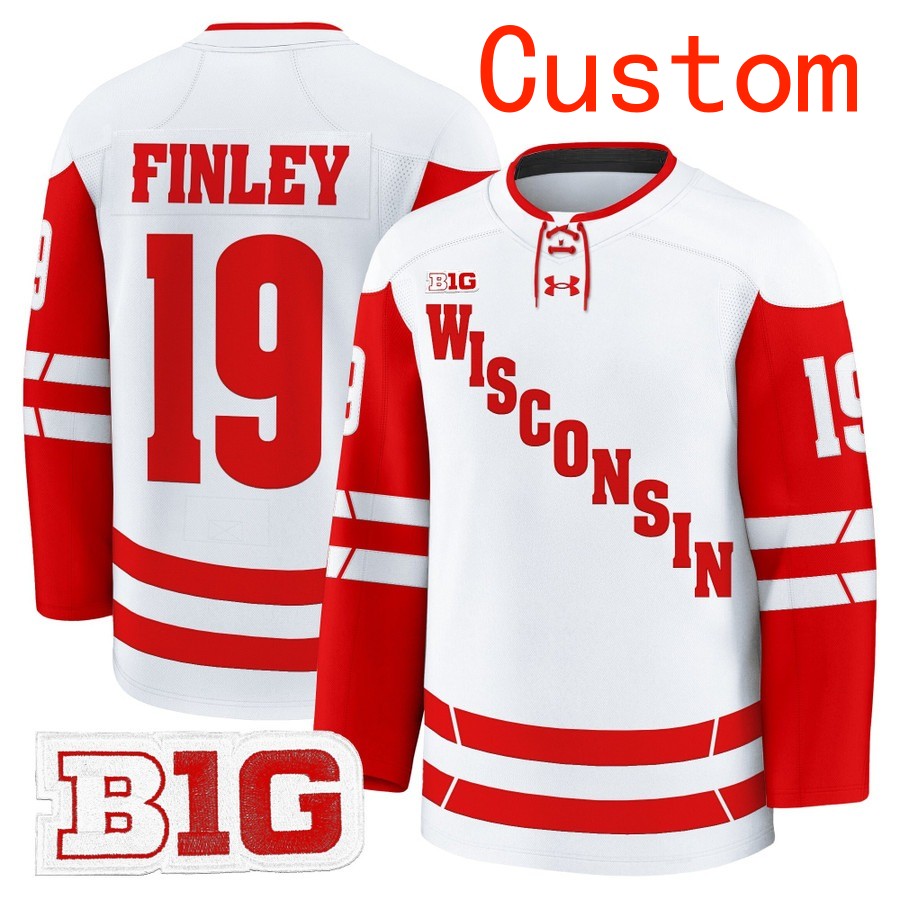 Men's Wisconsin Badgers Custom White 2025-26 Premium Stitched Hockey Jersey