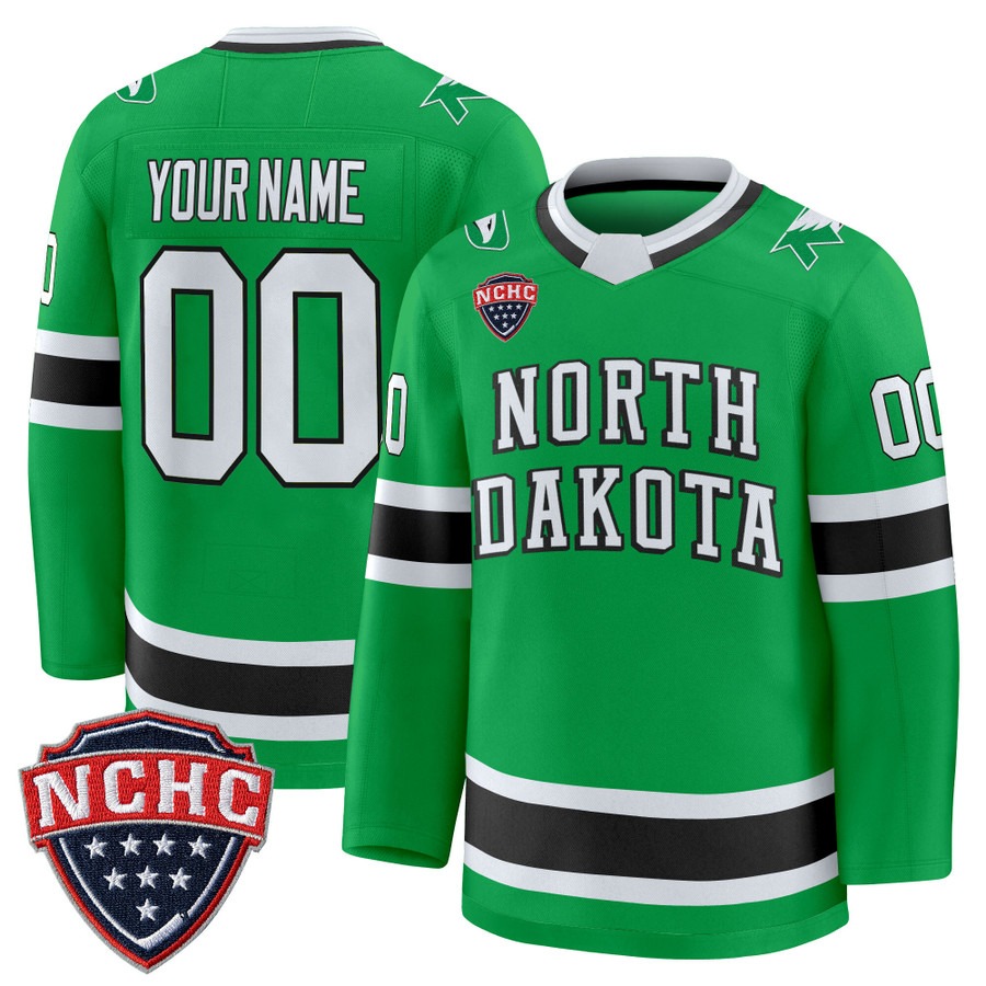 Men's North Dakota Fighting Hawks Custom Green 2025-26 Premium Stitched Hockey Jersey