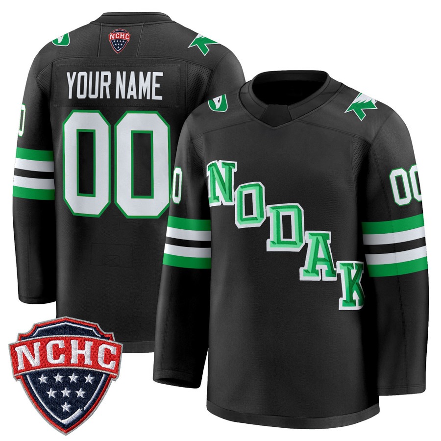 Men's North Dakota Fighting Hawks Custom Black 2025-26 Premium Stitched Hockey Jersey