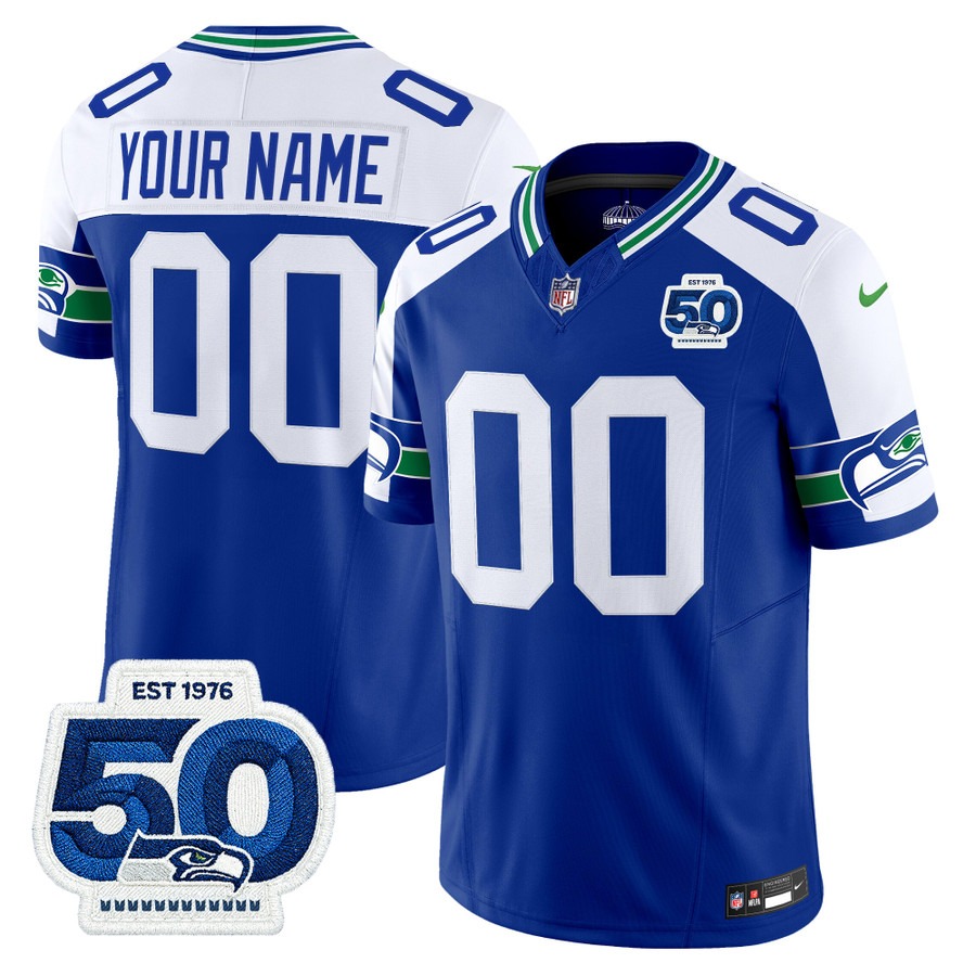 Men's Seattle Seahawks Custom Royal Alternate Throwback 50th Anniversary Patch Vapor F.U.S.E. Limited Stitched Jersey