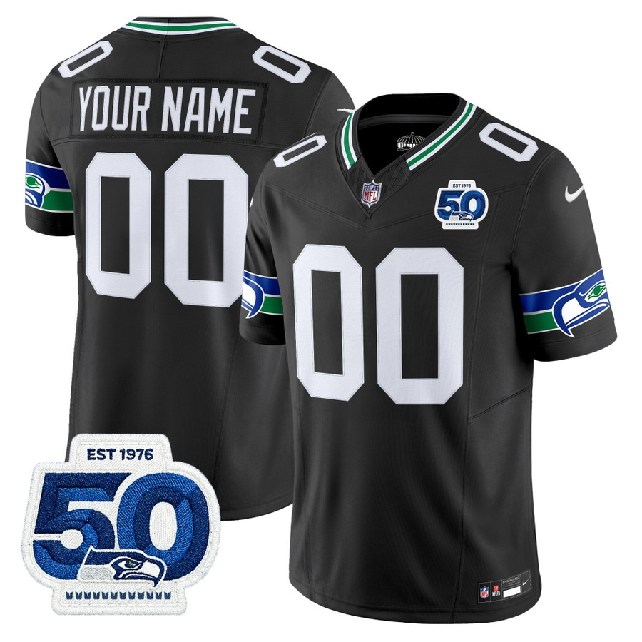Men's Seattle Seahawks Custom Black Throwback 50th Anniversary Patch Vapor F.U.S.E. Limited Stitched Jersey
