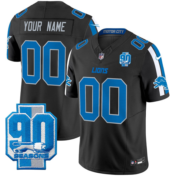 Men's Detroit Lions Active Player Custom Black 2025 F.U.S.E. 90th Year Patch Limited Stitched Football Jersey