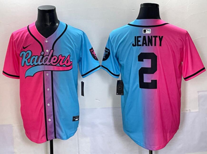 Men's Las Vegas Raiders Active Player Custom Pink Blue Limited Stitched Baseball Jersey
