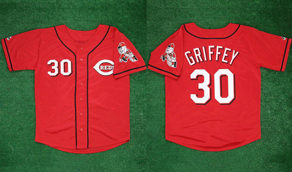 Men's Cincinnati Reds #30 Ken Griffey Jr. Red 2005 With Team Patch Stitched Baseball Jersey