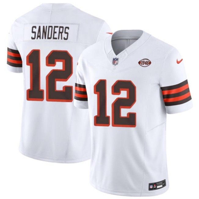 Youth Cleveland Browns #12 Shedeur Sanders White 2025 Draft 1946 Collection F.U.S.E. Vapor Limited Stitched Football Jersey