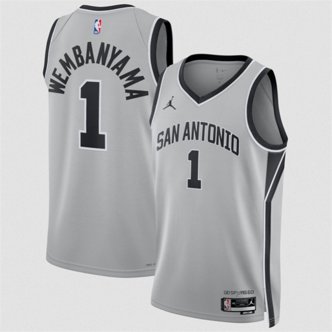 Men's San Antonio Spurs #1 Victor Wembanyama Silver 2025 Statement Edition Stitched Basketball Jersey
