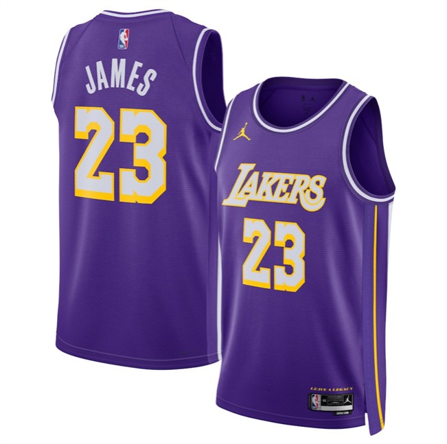 Men's Los Angeles Lakers #23 LeBron James Purple 2025 Statement Edition Stitched Basketball Jersey