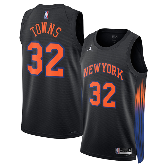 Men's New Yok Knicks #32 Karl-Anthony Towns Black 2025 Statement Edition Stitched Basketball Jersey