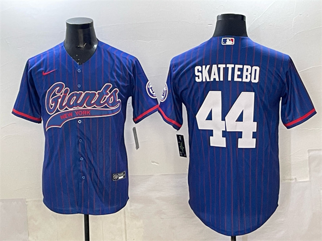 Men's New York Giants #44 Cam Skattebo Royal Pinstripe With Patch Cool Base Stitched Baseball Jersey Men's New York Giants #44 Cam Skattebo Royal Pinstripe With Patch Cool Base Stitched Baseball Jersey