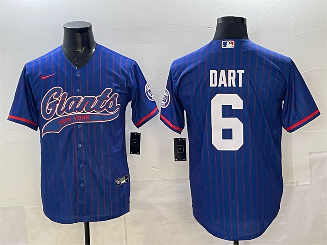Men's New York Giants #6 Jaxson Dart Royal Pinstripe With Patch Cool Base Stitched Baseball Jersey Men's New York Giants #6 Jaxson Dart Royal Pinstripe With Patch Cool Base Stitched Baseball Jersey