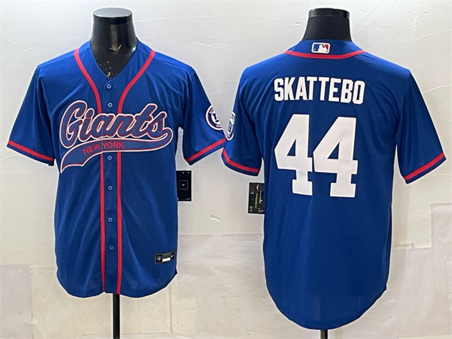 Men's New York Giants #44 Cam Skattebo Royal With Patch Cool Base Stitched Baseball Jersey Men's New York Giants #44 Cam Skattebo Royal With Patch Cool Base Stitched Baseball Jersey