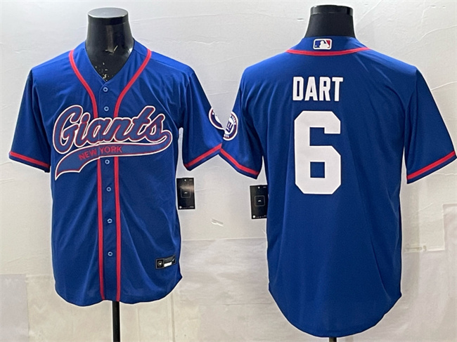 Men's New York Giants #6 Jaxson Dart Royal With Patch Cool Base Stitched Baseball Jersey Men's New York Giants #6 Jaxson Dart Royal With Patch Cool Base Stitched Baseball Jersey
