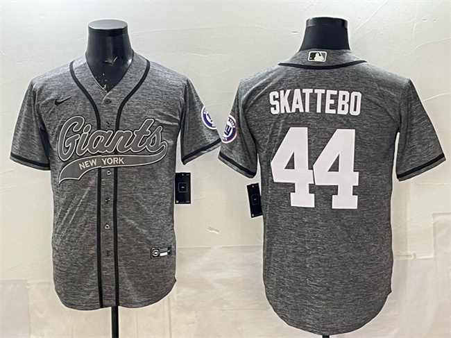 Men's New York Giants #44 Cam Skattebo Gray With Patch Cool Base Stitched Baseball Jersey Men's New York Giants #44 Cam Skattebo Gray With Patch Cool Base Stitched Baseball Jersey