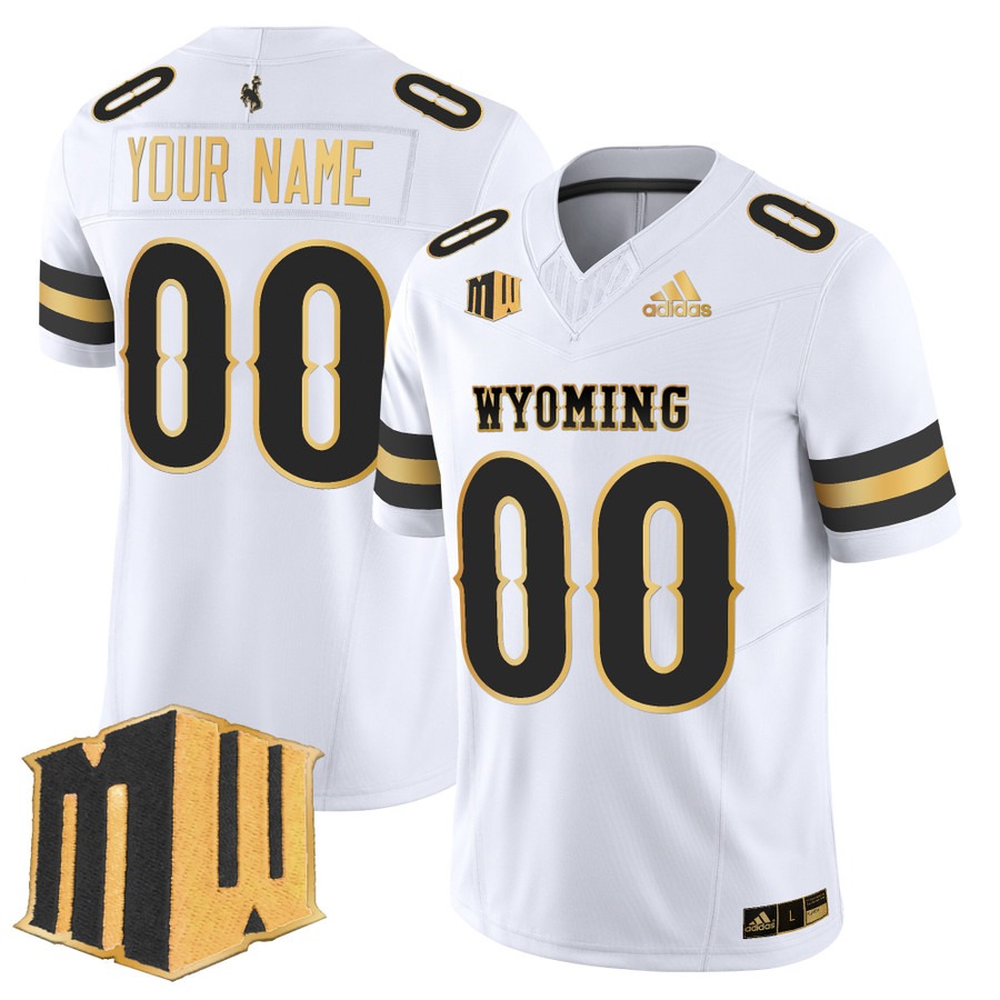 Men's Wyoming Cowboys Custom White Gold 2025 F.U.S.E. Stitched Football Jersey