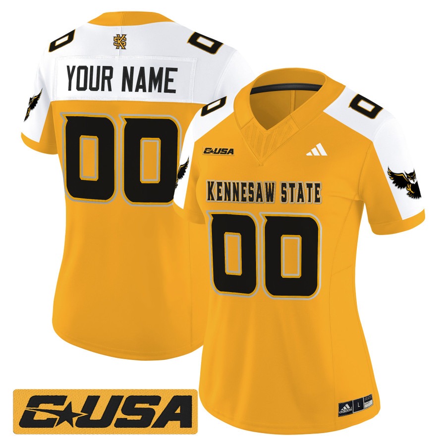 Women's Kennesaw State Owls Custom Gold Alternate 2025 Vapor F.U.S.E. Limited Stitched Football Jersey