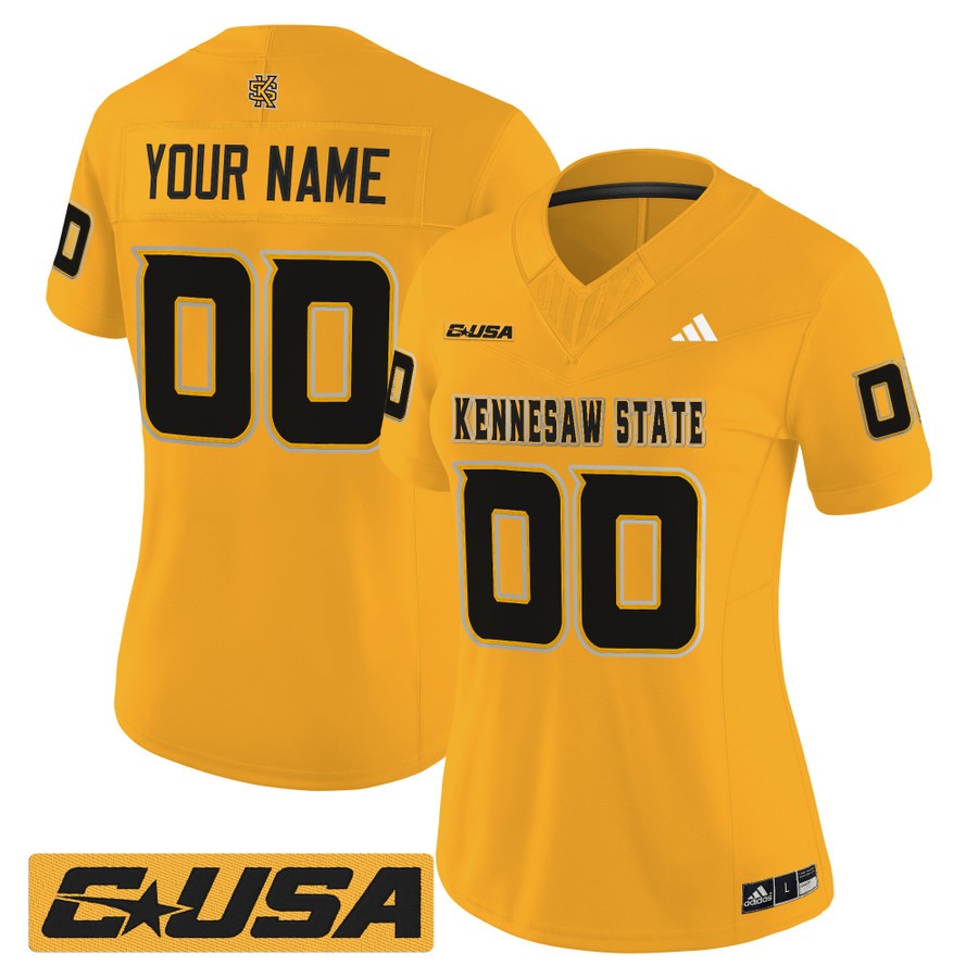 Women's Kennesaw State Owls Custom Gold 2025 Vapor F.U.S.E. Limited Stitched Football Jersey