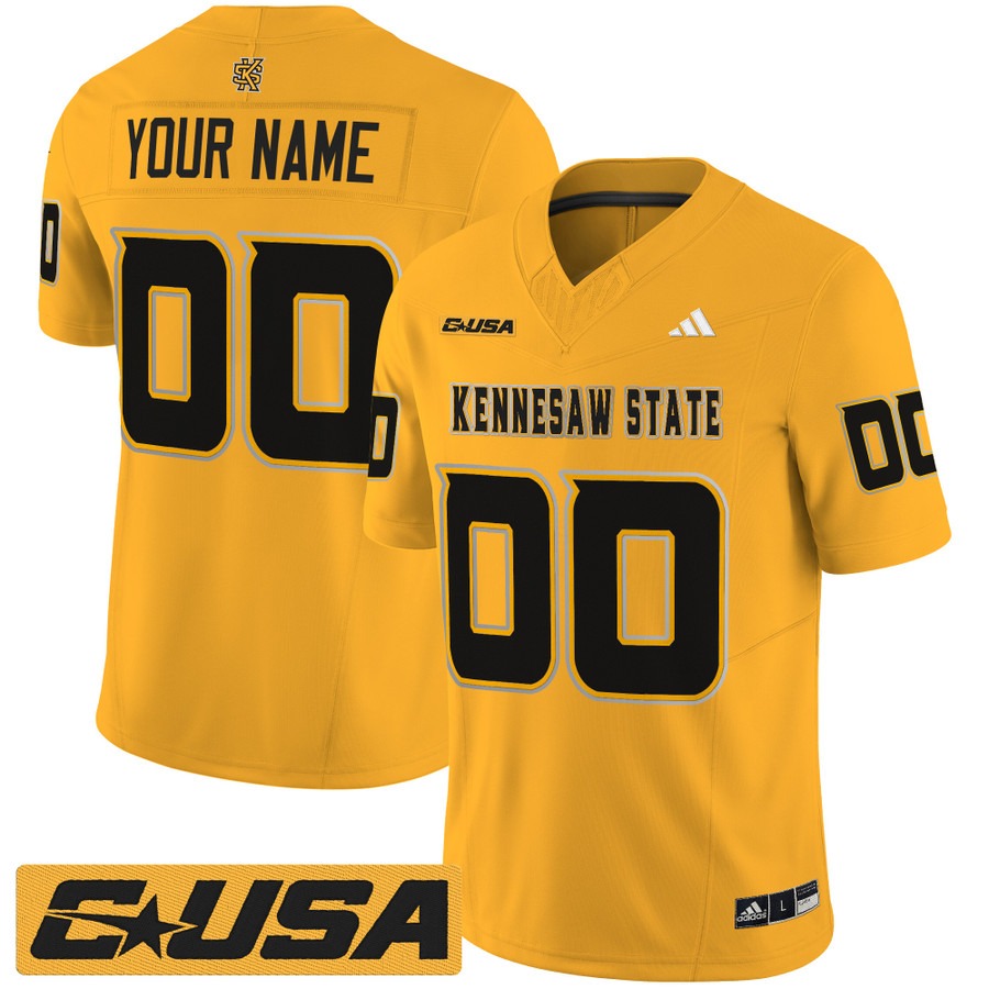 Men's Kennesaw State Owls Custom Gold 2025 Vapor F.U.S.E. Limited Stitched Football Jersey