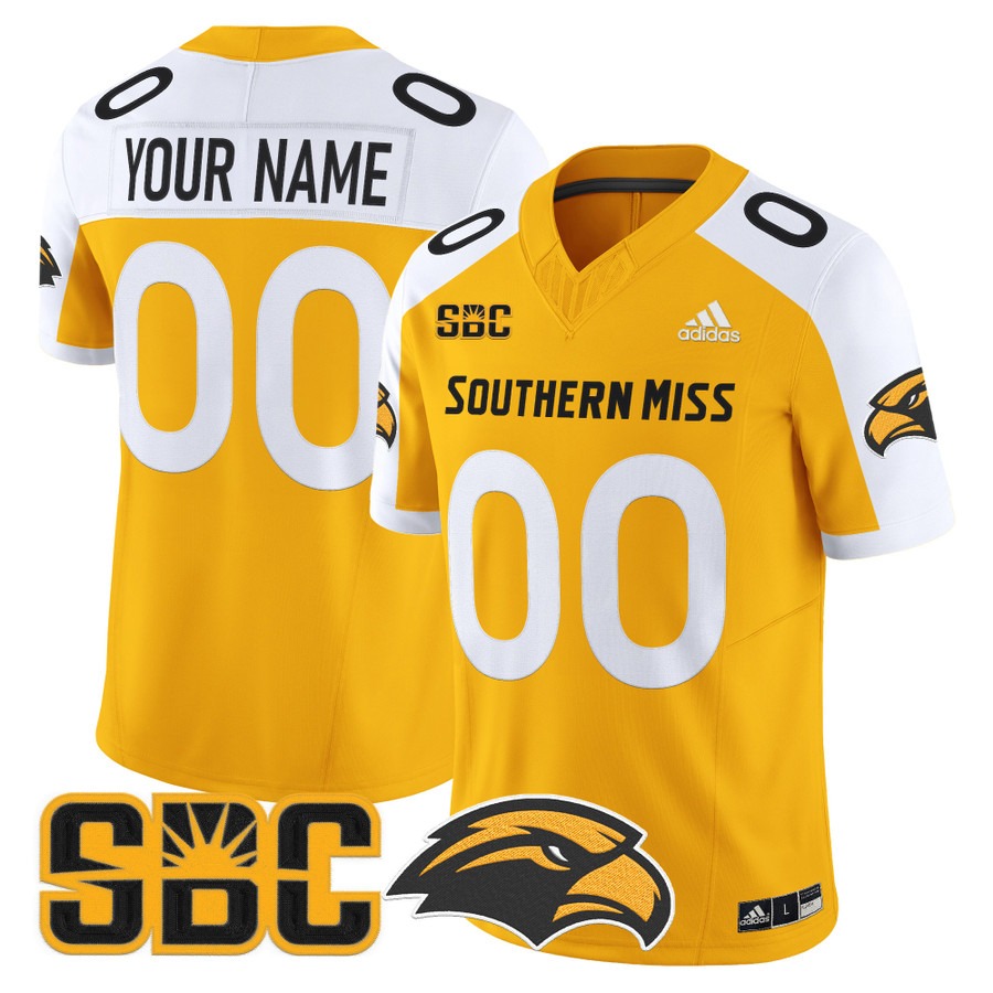 Men's Southern Miss Golden Eagles Custom Gold Alternate 2025 Vapor F.U.S.E. Limited Stitched Football Jersey