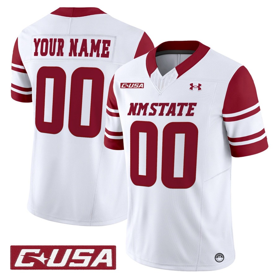 Men's New Mexico State Aggies Custom White 2025 Vapor F.U.S.E. Limited Stitched Football Jersey