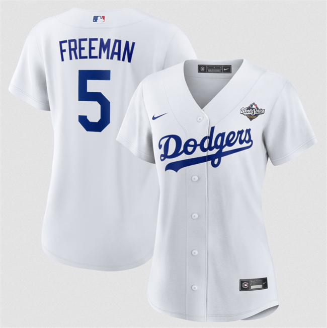 Women's Los Angeles Dodgers #5 Freddie Freeman White 2025 World Series Home Cool Base Stitched Baseball Jersey(Run Small)