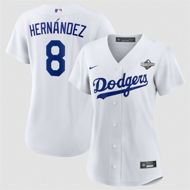 Women's Los Angeles Dodgers #8 Enrique Hernández White 2025 World Series Home Cool Base Limited Stitched Baseball Jersey(Run Small)