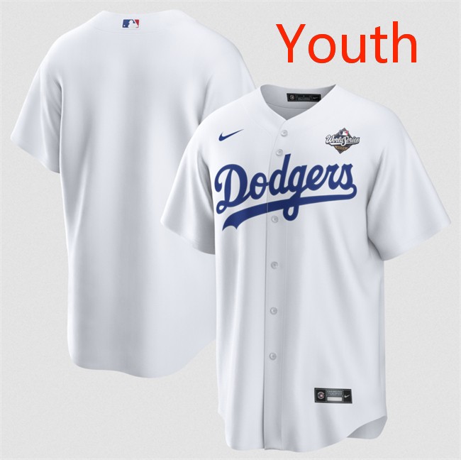 Youth Los Angeles Dodgers Blank White 2025 World Series Home Cool Base Stitched Baseball Jersey