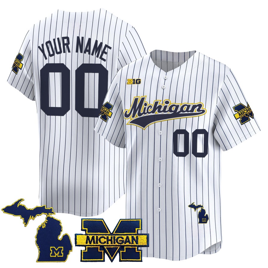 Men's Michigan Wolverines Baseball Custom Pinstripe 2025 Vapor Stitched Jersey