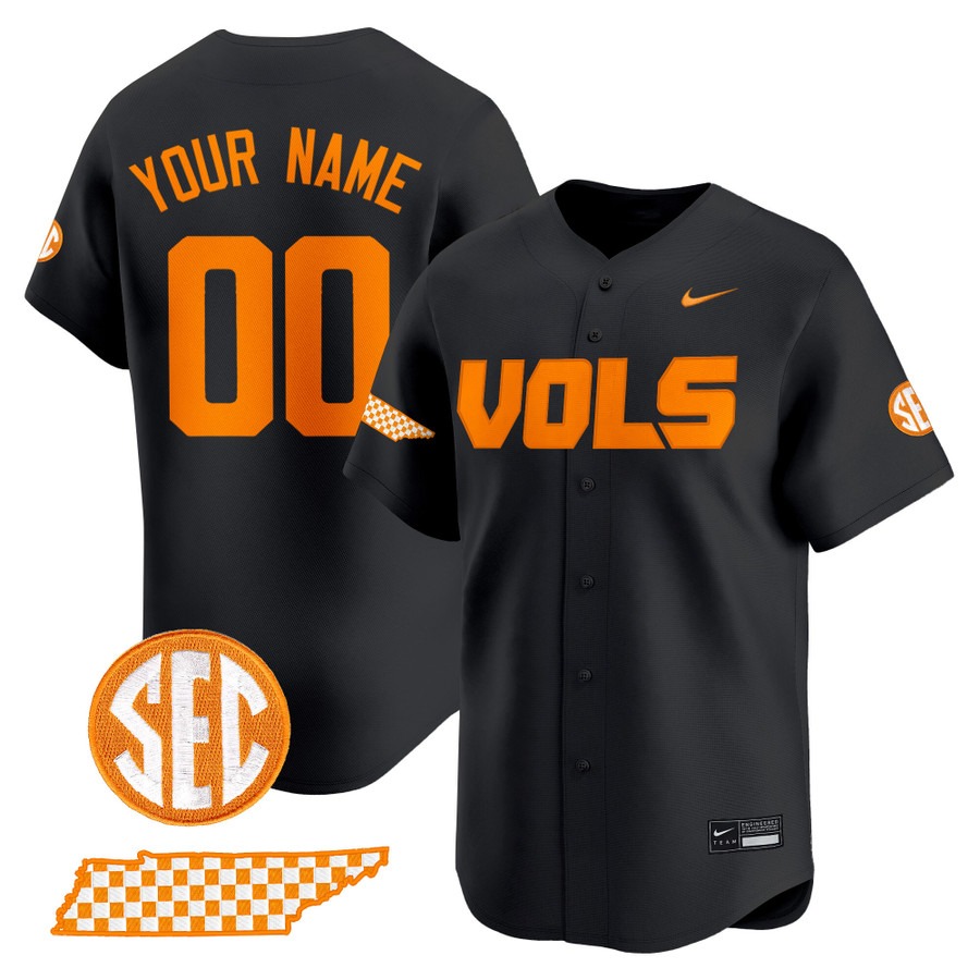 Men's Tennessee Volunteers Baseball Custom Black 2025 Vapor Stitched Jersey
