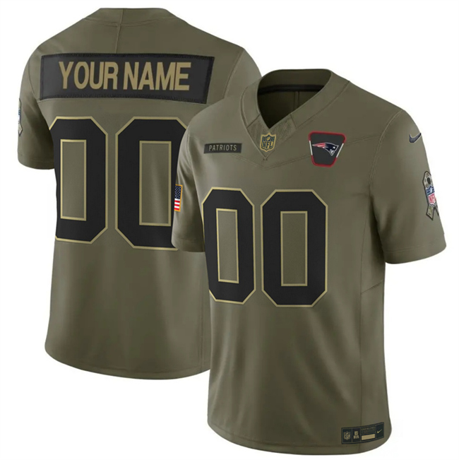 Men's New England Patriots Active Player Custom Olive 2025 F.U.S.E. Salute to Service Limited Stitched Football Jersey