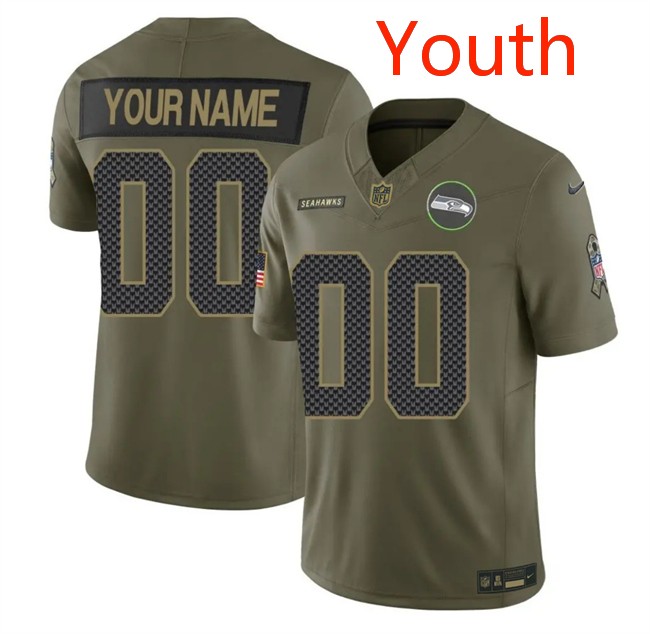 Youth Seattle Seahawks Active Player Custom Olive 2025 F.U.S.E. Salute to Service Limited Stitched Football Jersey